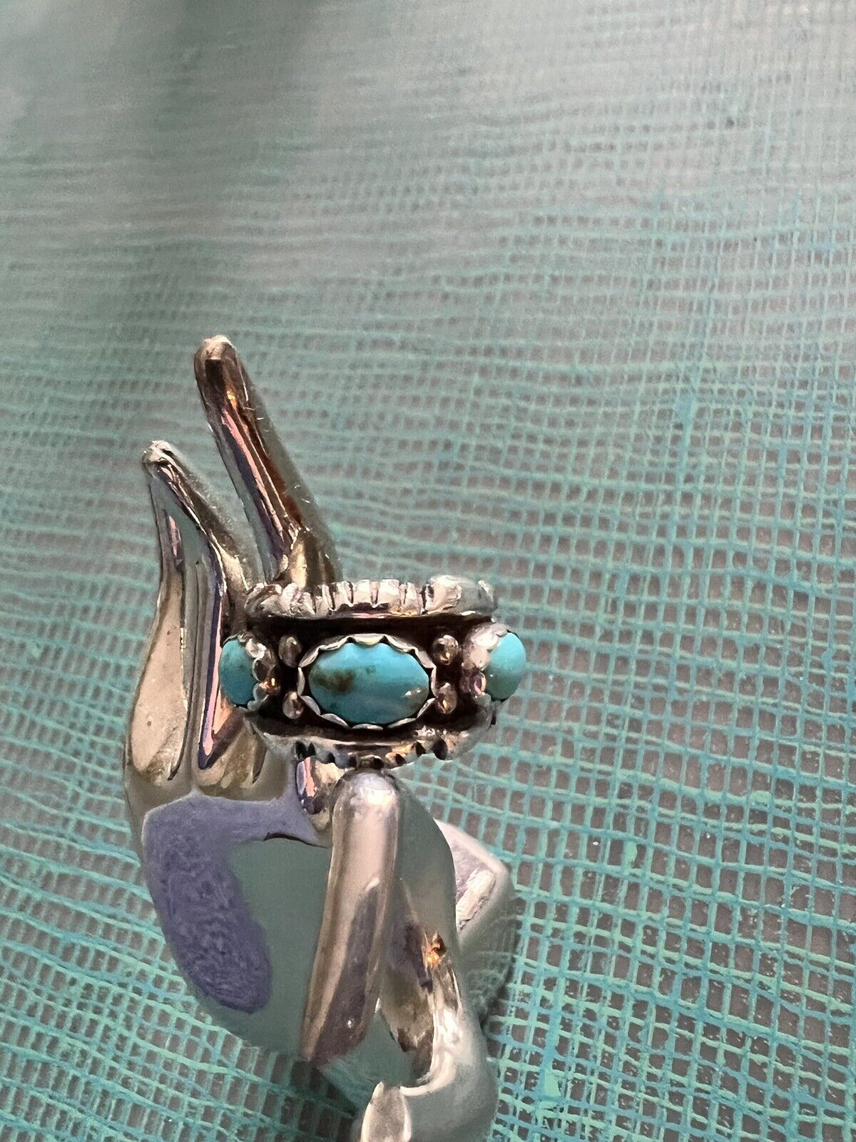 Vintage Native American Navajo Turquoise Sterling Silver Ring Pinky Band Size 5
