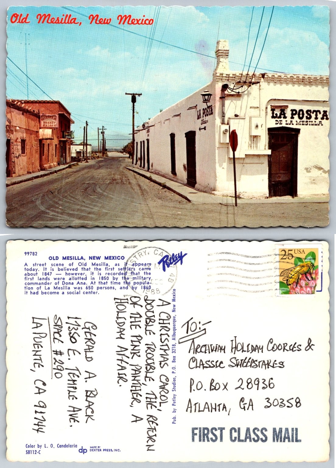 Old Mesilla New Mexico La Posta Street Scene Vintage Postcard 1988 Posted