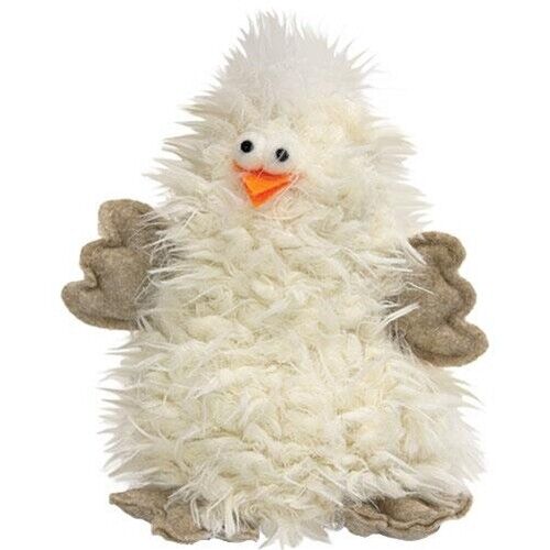 Fuzzy White Chicken With Grey Wings Whimsical Plush Sitter