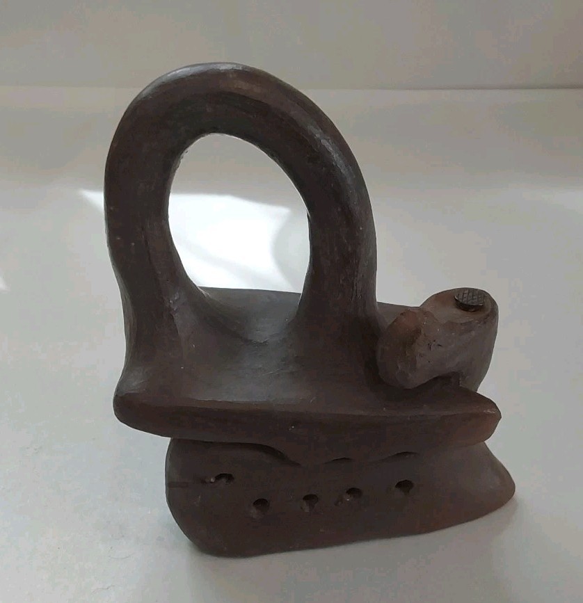 Antique Teracota Sad Iron w/Forged Iron Nail-Great Condition 4 X 3.5 Inches Antique Teracota Sad Iron w/Forged Iron Nail-Great Condition 4 X 3.5 Inches
