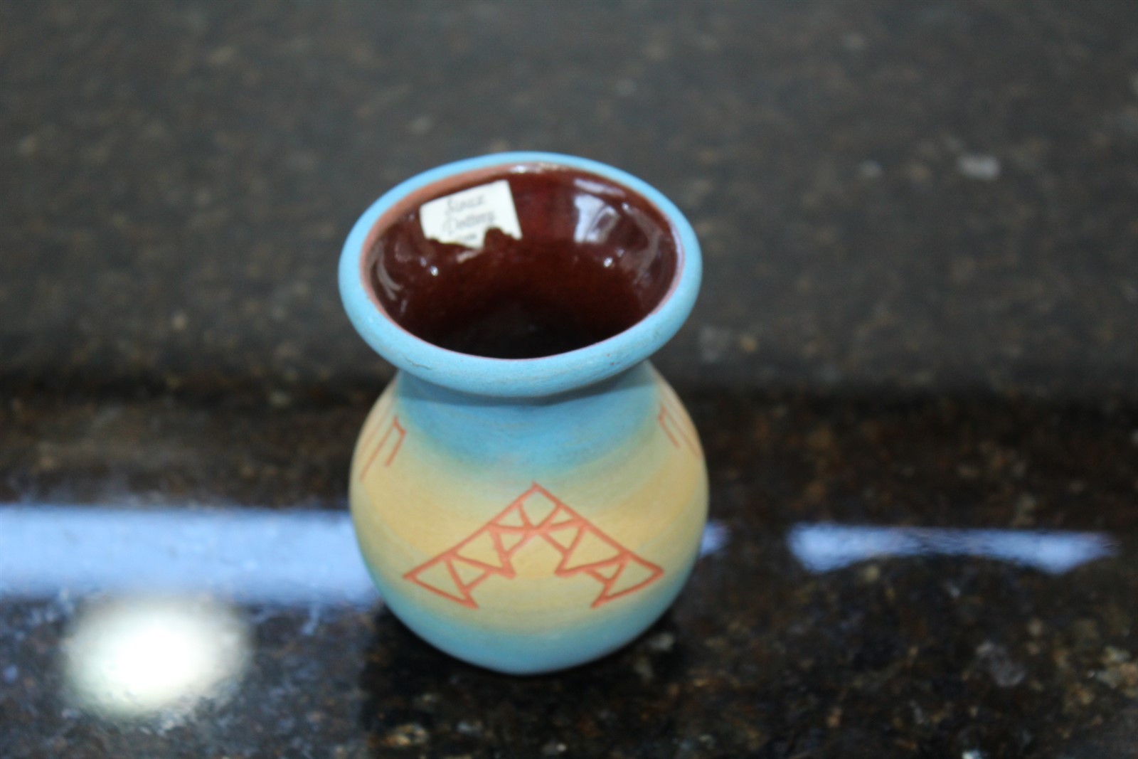 Vintage Sioux Pottery Vase Signed Kate Dismounts Multi Color 3-3/4\