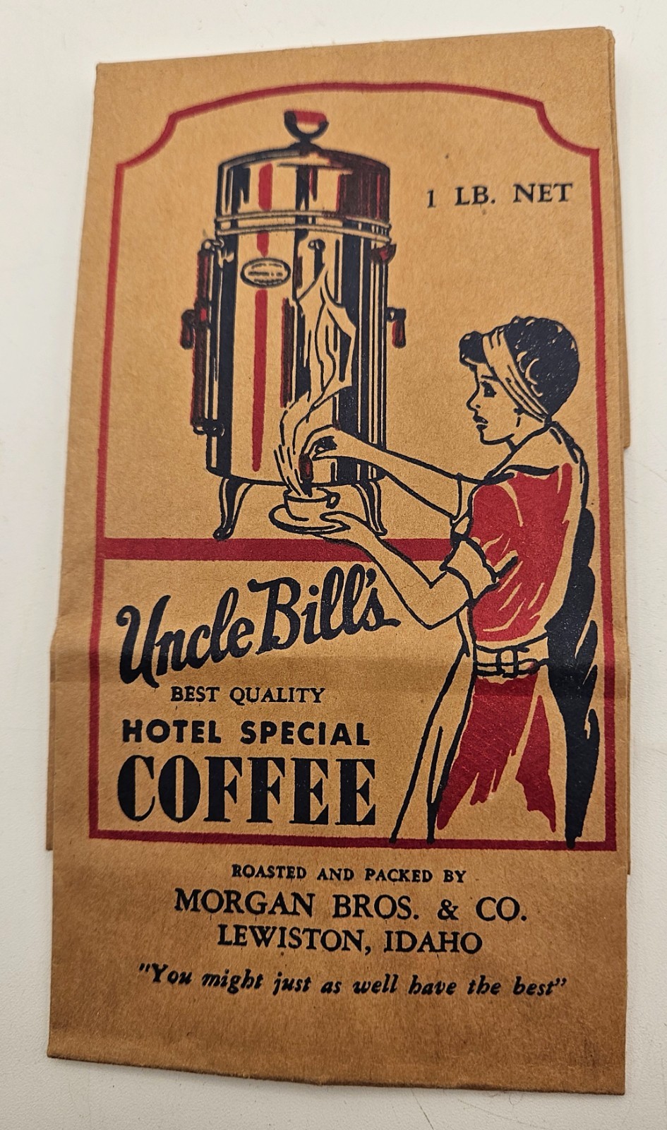 Vtg Uncle Bills Hotel Special Coffee Empty Unused Paper Bag 1 lb Morgan Bros