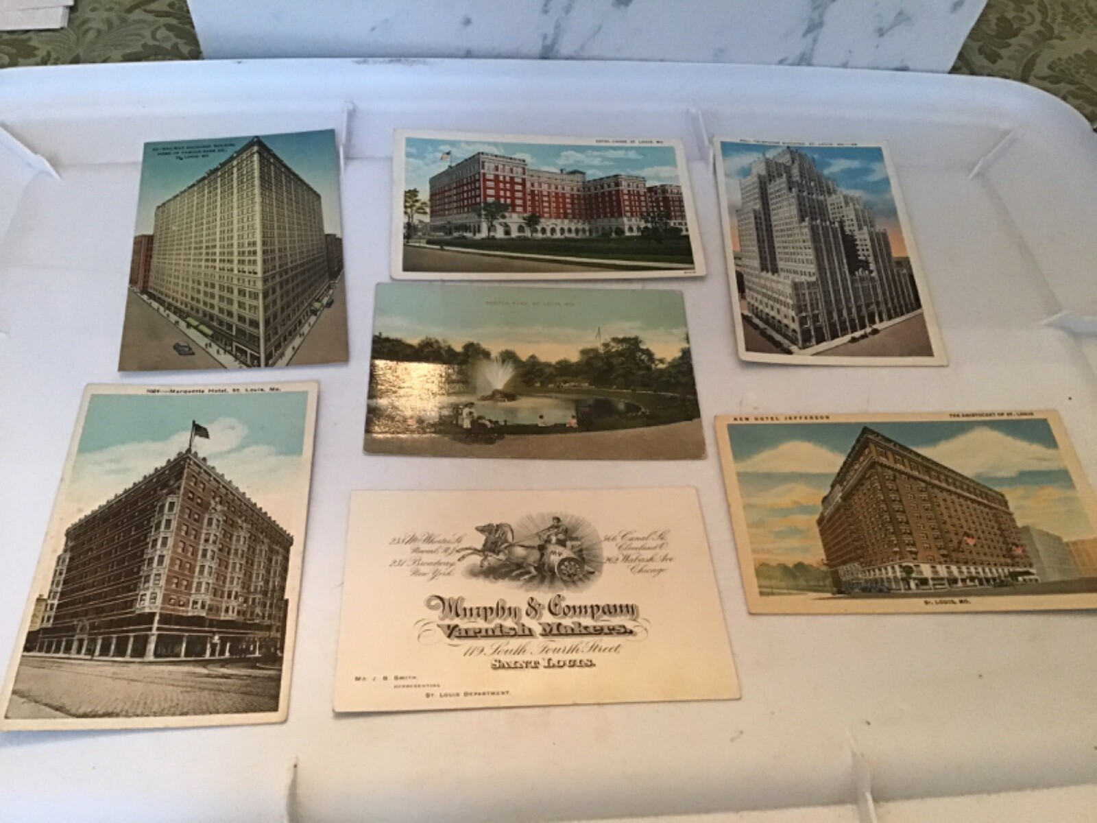 7 Postcards Related to St. Louis Architecture Buildings, Benton Park, Murphy&Co