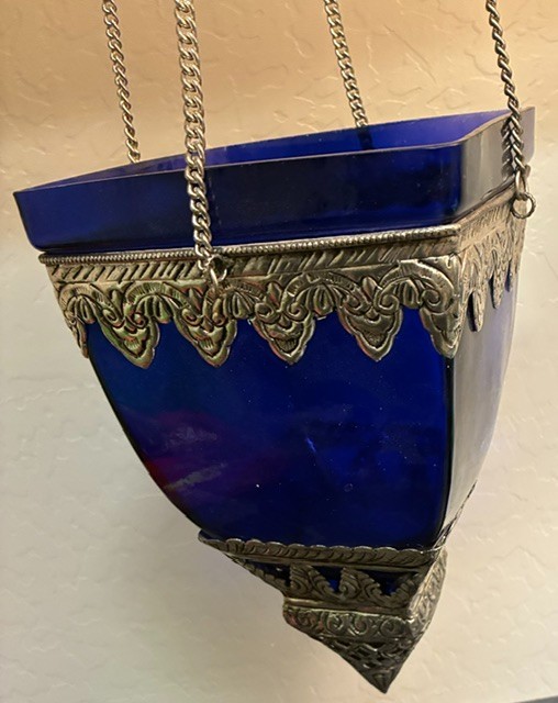 Sanctuary Antique Lamp Candle Holder Blue Catholic Virgin Mary Invocation Rare