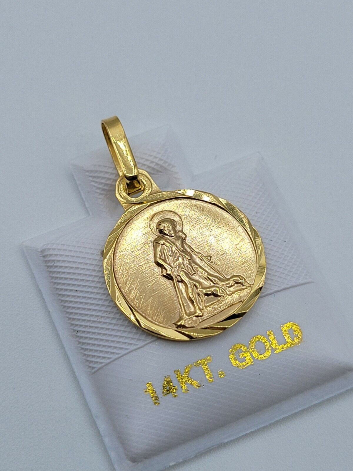 Saint Lazarus  - San Lázaro Medalla 14K Yellow Gold 14.5mm