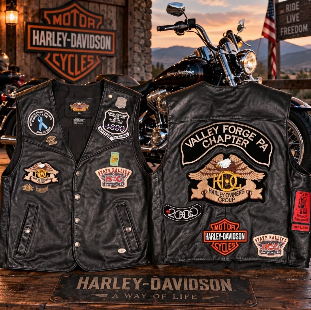 VINTAGE HARLEY-DAVIDSON LEATHER VEST – XL – MADE IN USA – H.O.G. VALLEY FORGE PA