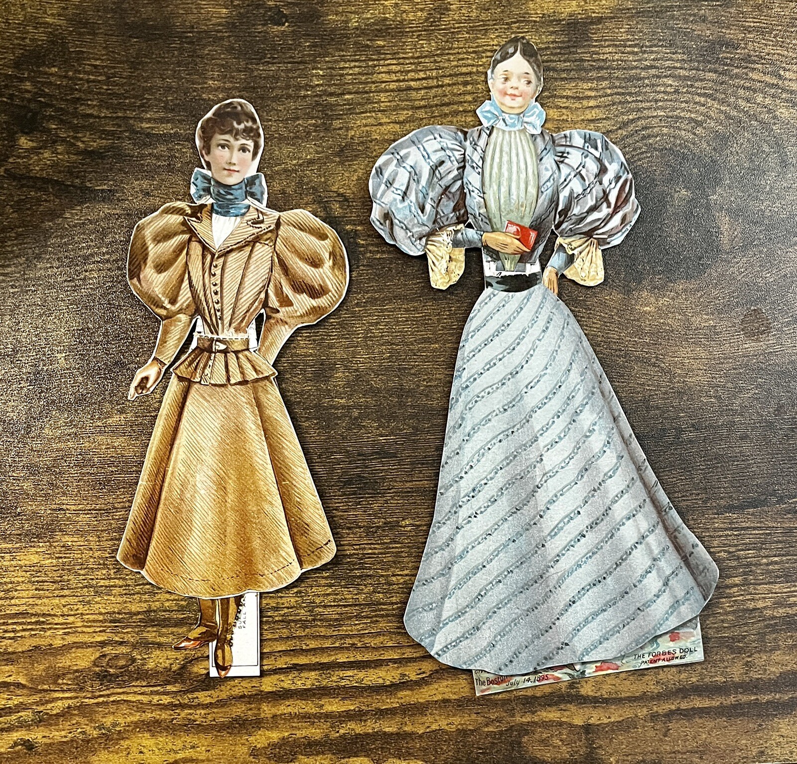 Pair of Antique 1895 The Boston Sunday Globe Forbes Paper Cut-Out Dolls