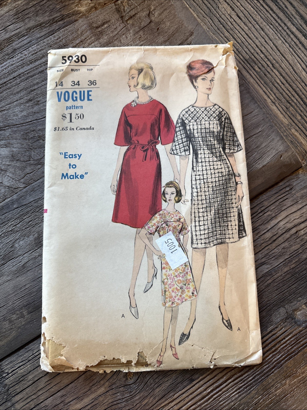 Vintage Vogue Women\'s Vogue Dress Uncut Original Sewing Pattern 5930 Year 1963 Vintage Vogue Women\'s Vogue Dress Uncut Original Sewing Pattern 5930 Year 1963