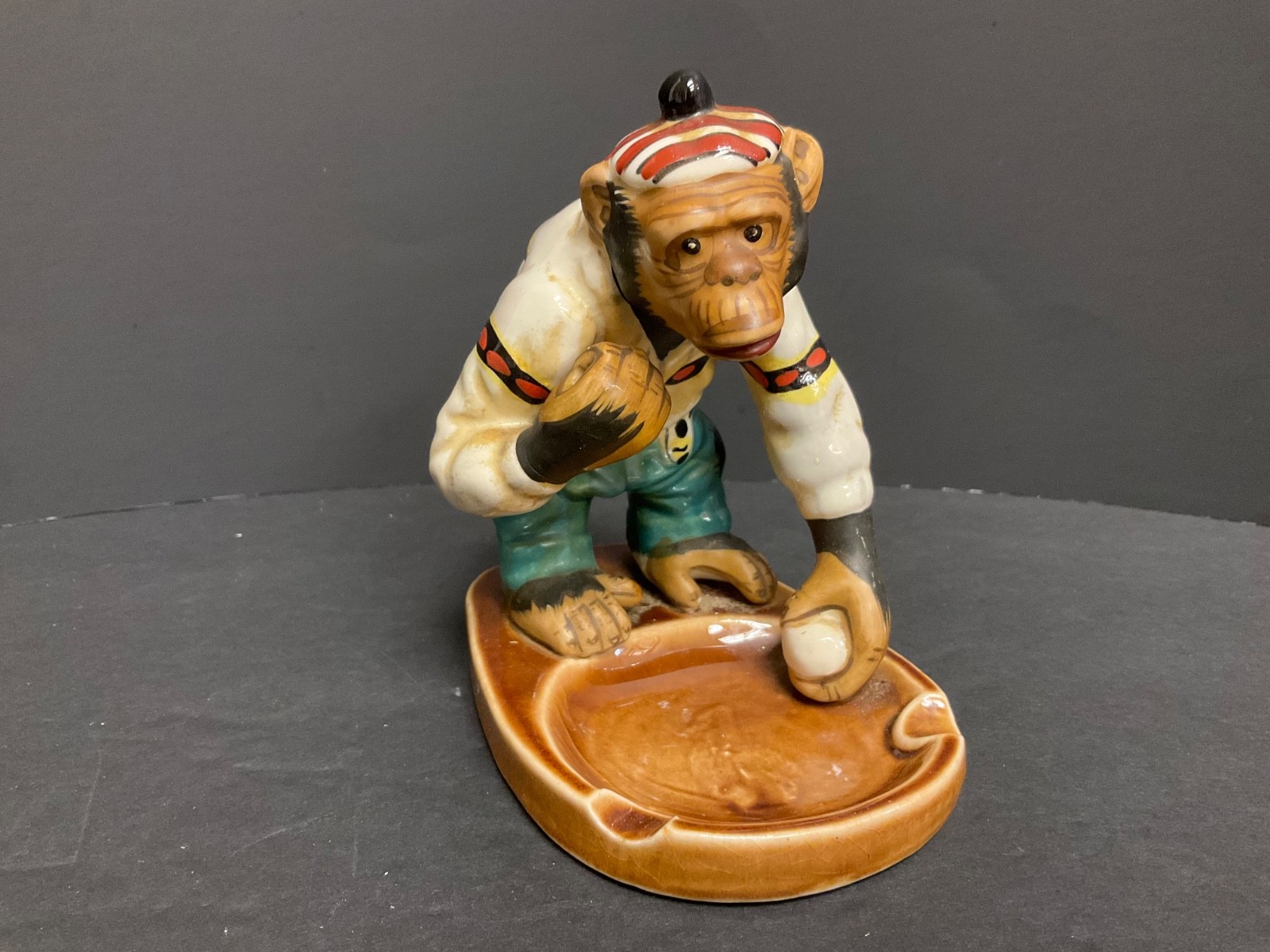 1950s J.Fred Muggs anthropomorphic Chimpanzee Monkey Porcelain Ashtray/Coin Tray