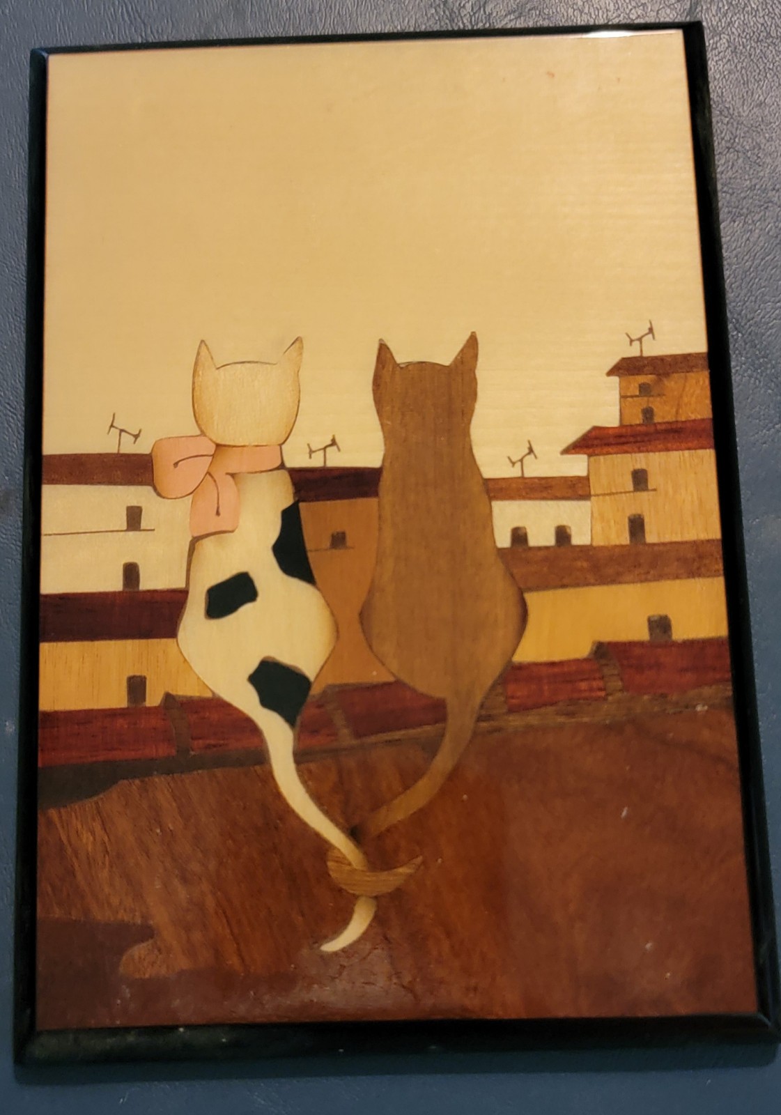 Vintage Italian Intarsia Cat Plaque Unione Artigiani Sorrentino SR54