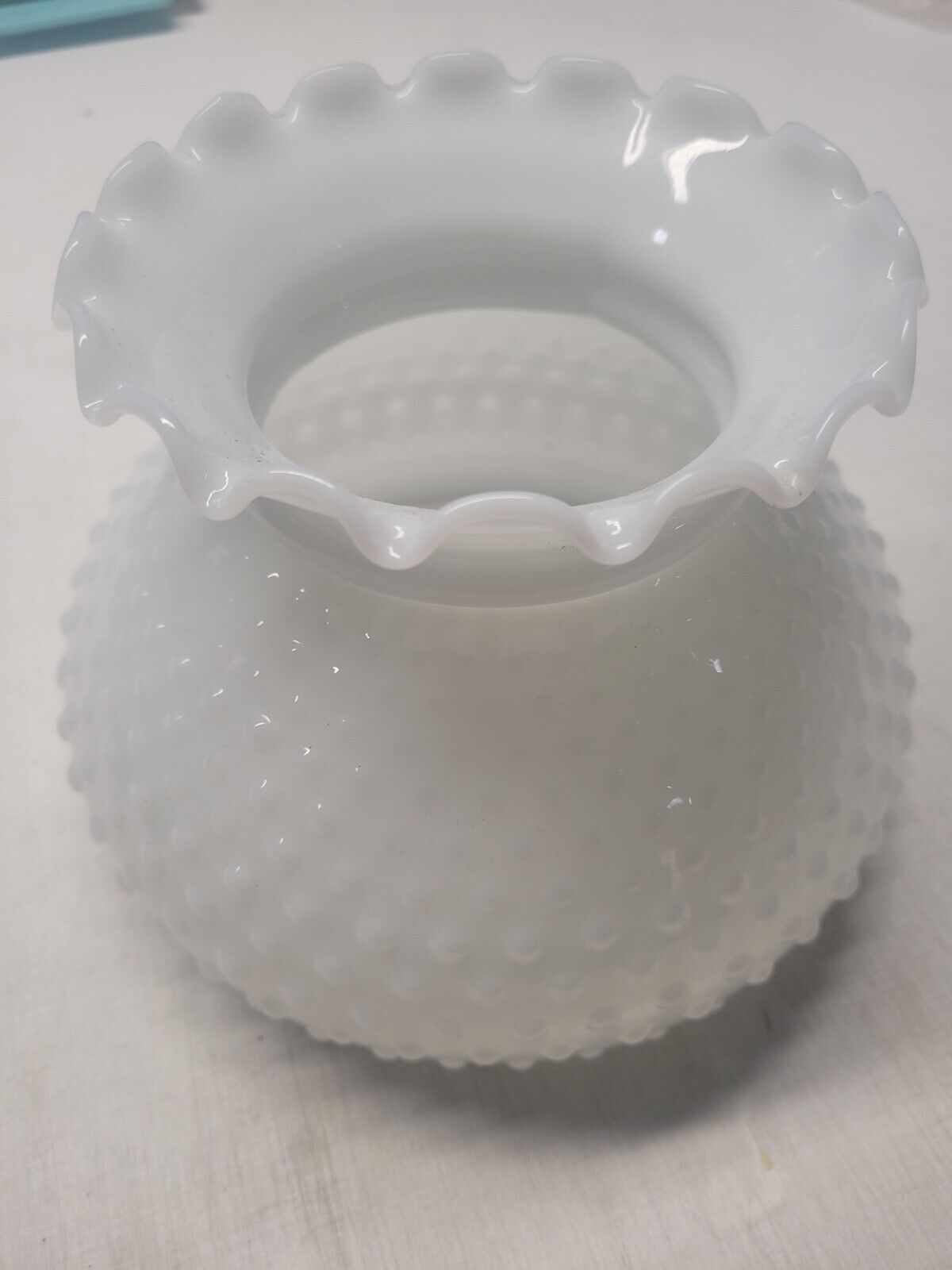 Fenton White Milk Glass Hobnail Ruffled Lamp Shade Excellent Condition