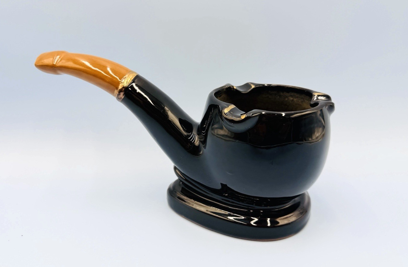 Vintage NAPCO Black Glazed Ceramic Pipe Shaped Ashtray/Planter 8.5\