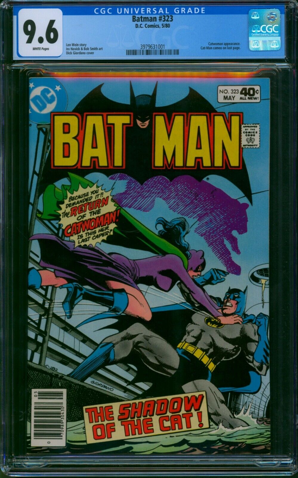 Batman #323 ⭐ CGC 9.6 ⭐ Cat-Man Cameo + Catwoman Appearance DC Comic 1980