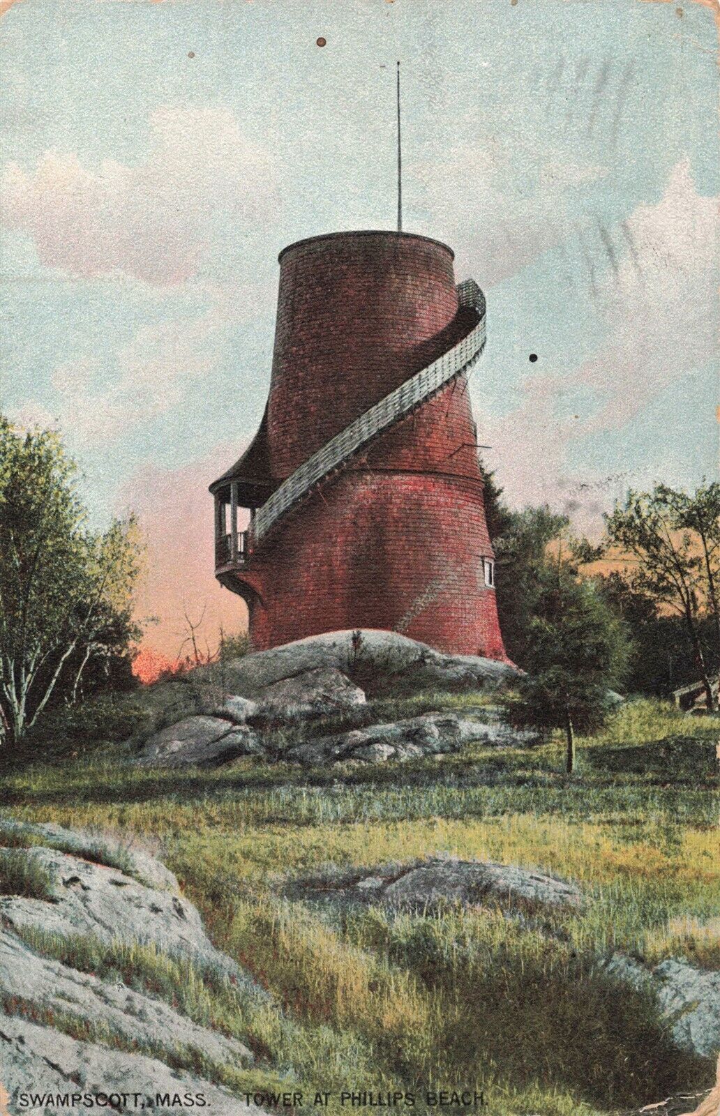 Swampscott MA Tower at Phillips Beach 1908 Postcard B351
