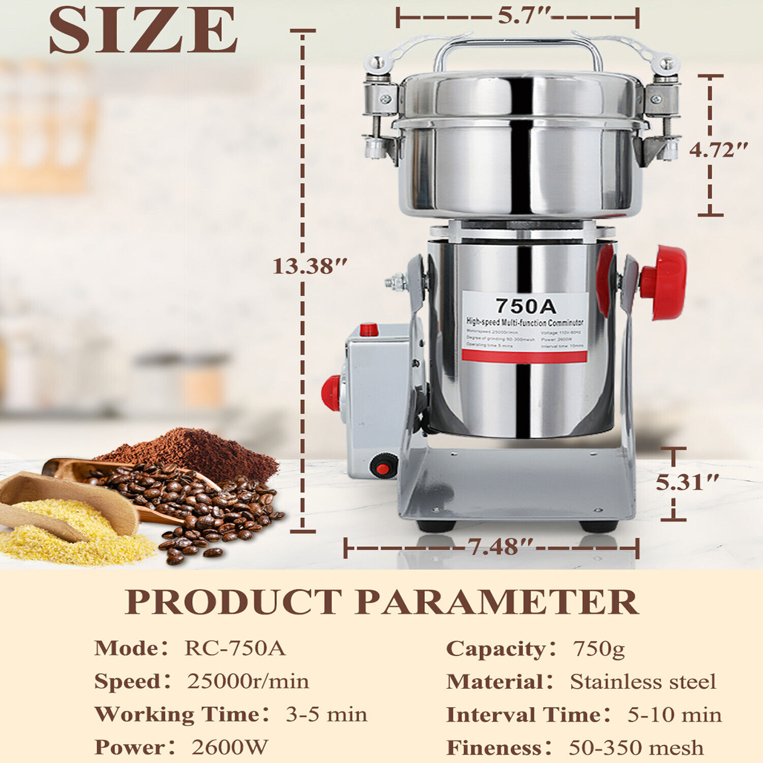 1000g/2500g Commercial Spice Grinder Electric Grain Mill Dry Grinder Machine