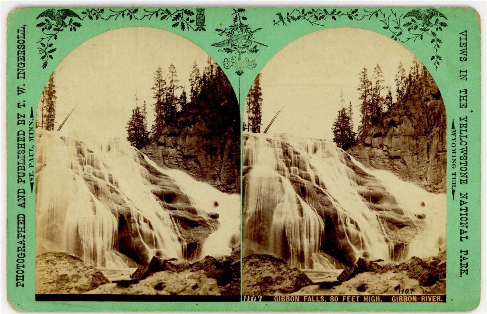YELLOWSTONE STEREOVIEW - Gibbon River - TW Ingersoll 1880s EARLY
