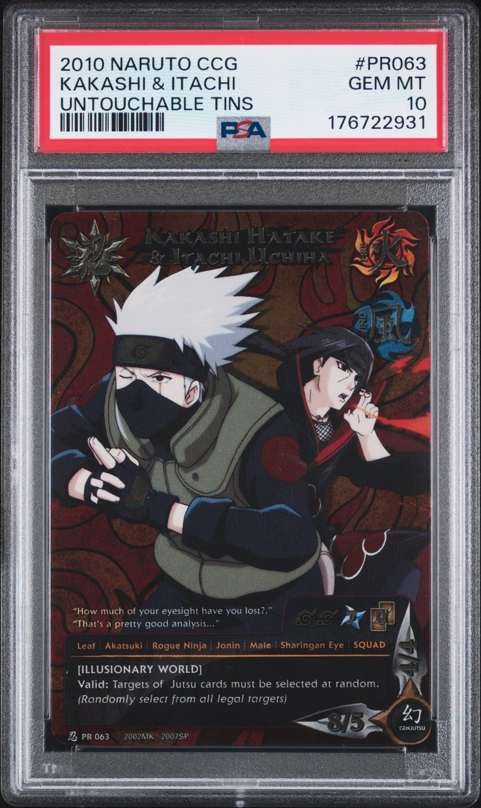 2010 NARUTO CCG UNTOUCHABLE TINS #PR063 KAKASHI HATAKE & ITACHI UCHIHA PSA 10