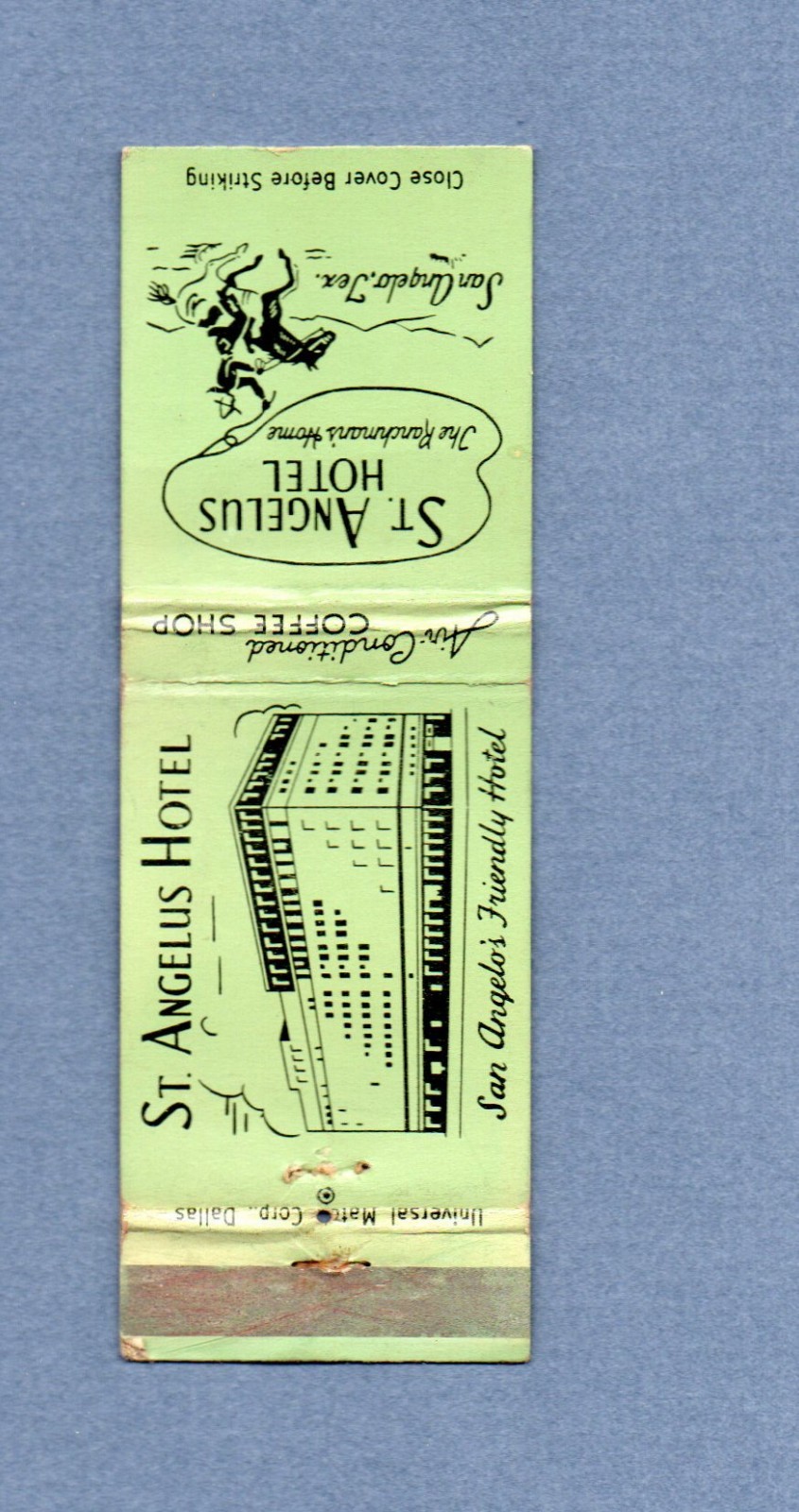 Vintage 1940\'s St. Angelus Hotel  Matchbook Cover San Angelo  TX