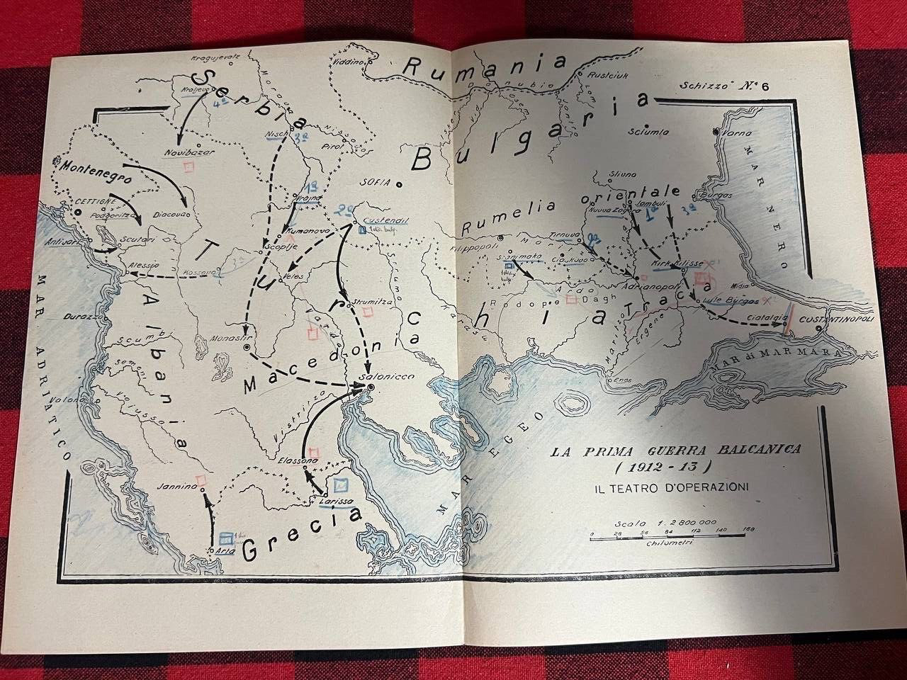 1920’S Map Theatre of Operations of the First Balkan War 1912-1913 RARE C7D8