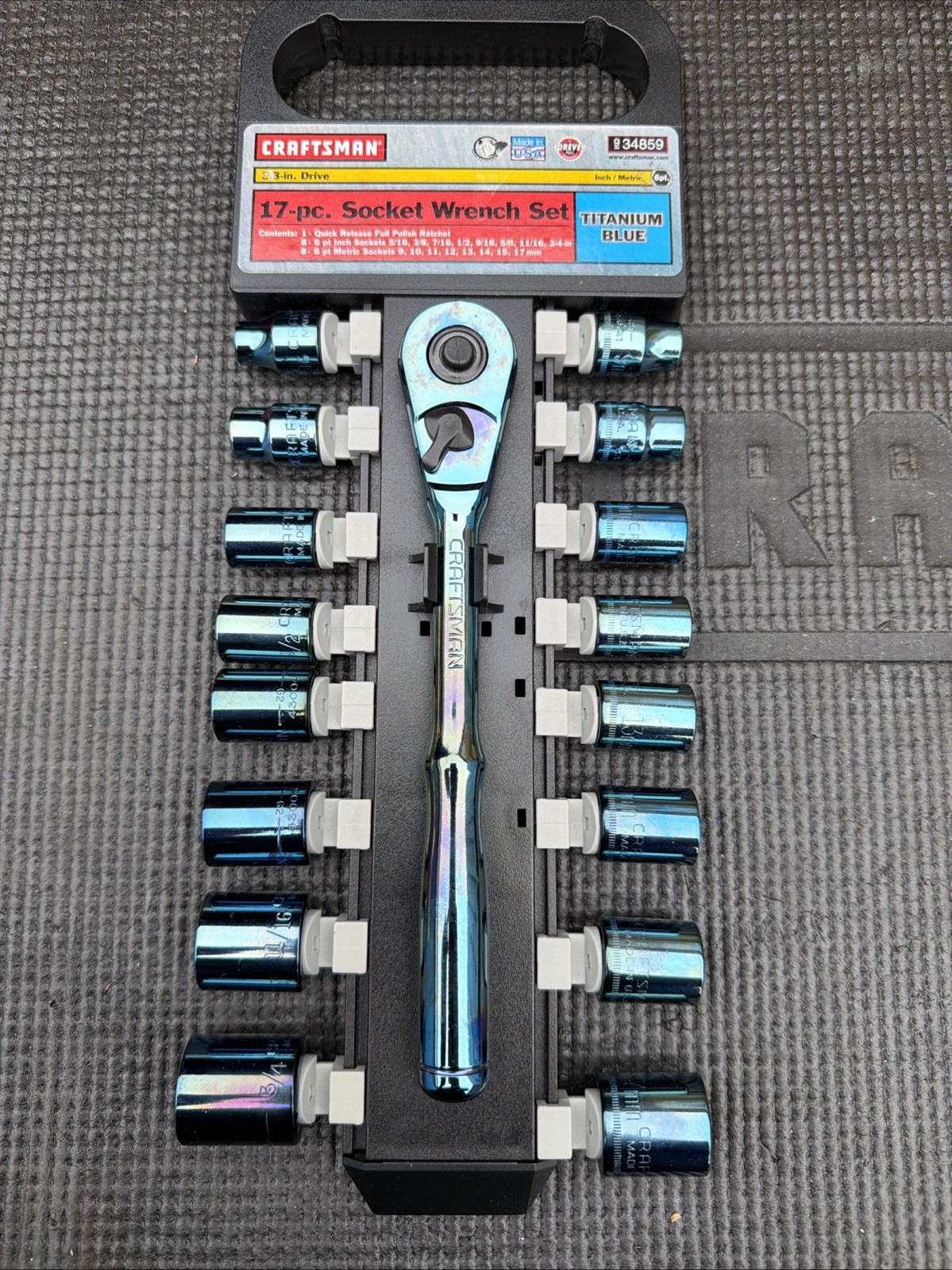 Sears Craftsman USA Rare Blue Titanium 3/8” Socket Ratchet Set 34859 Full Polish