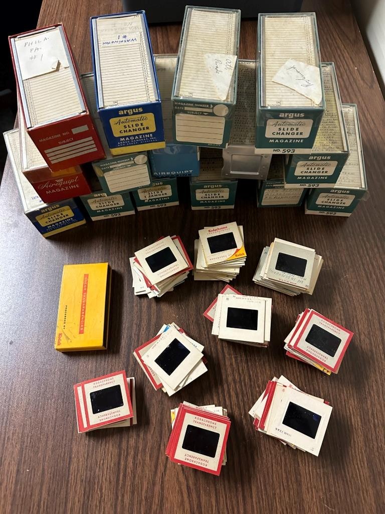 Huge Lot Hundreds Vintage 50s & 60s Photo Slides with Magazines Argus Airequipt