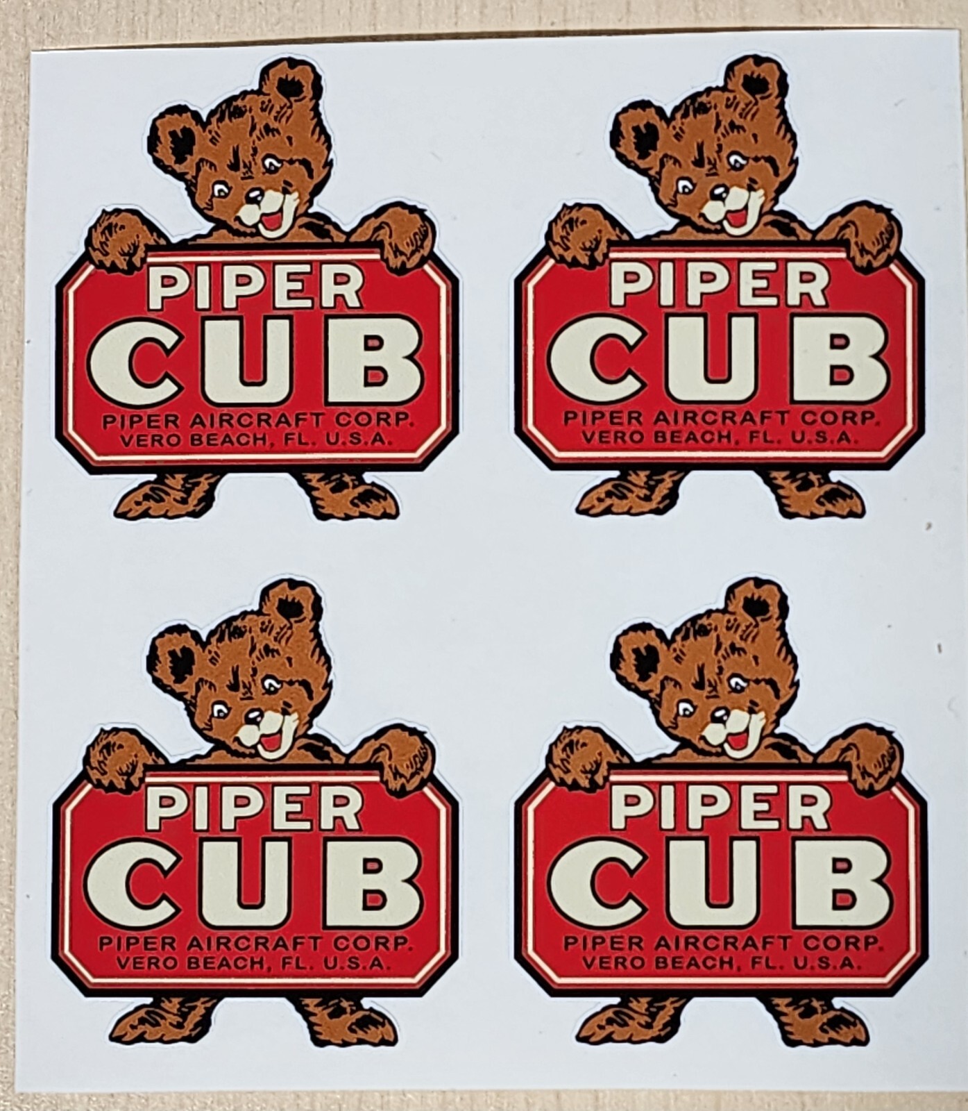 FOUR (4) PIPER CUB AIRCRAFT CO VINTAGE AIRPLANE DECALS LABELS STICKERS 2.25 INCH