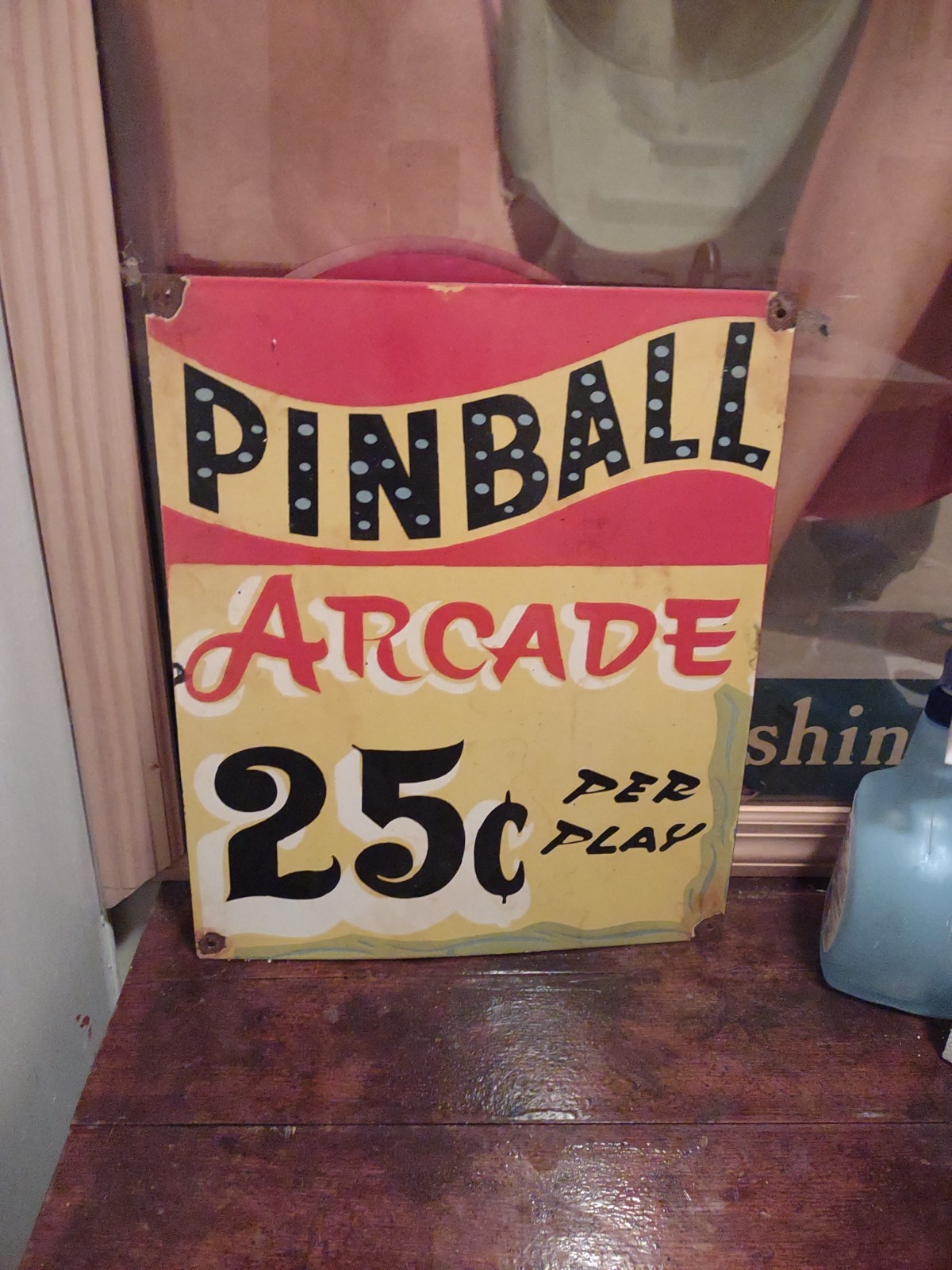 VINTAGE CARNIVAL PINBALL PORCELAIN ARCADE SIGN CIRCUS AMUSEMENT PARK ADVERTISING