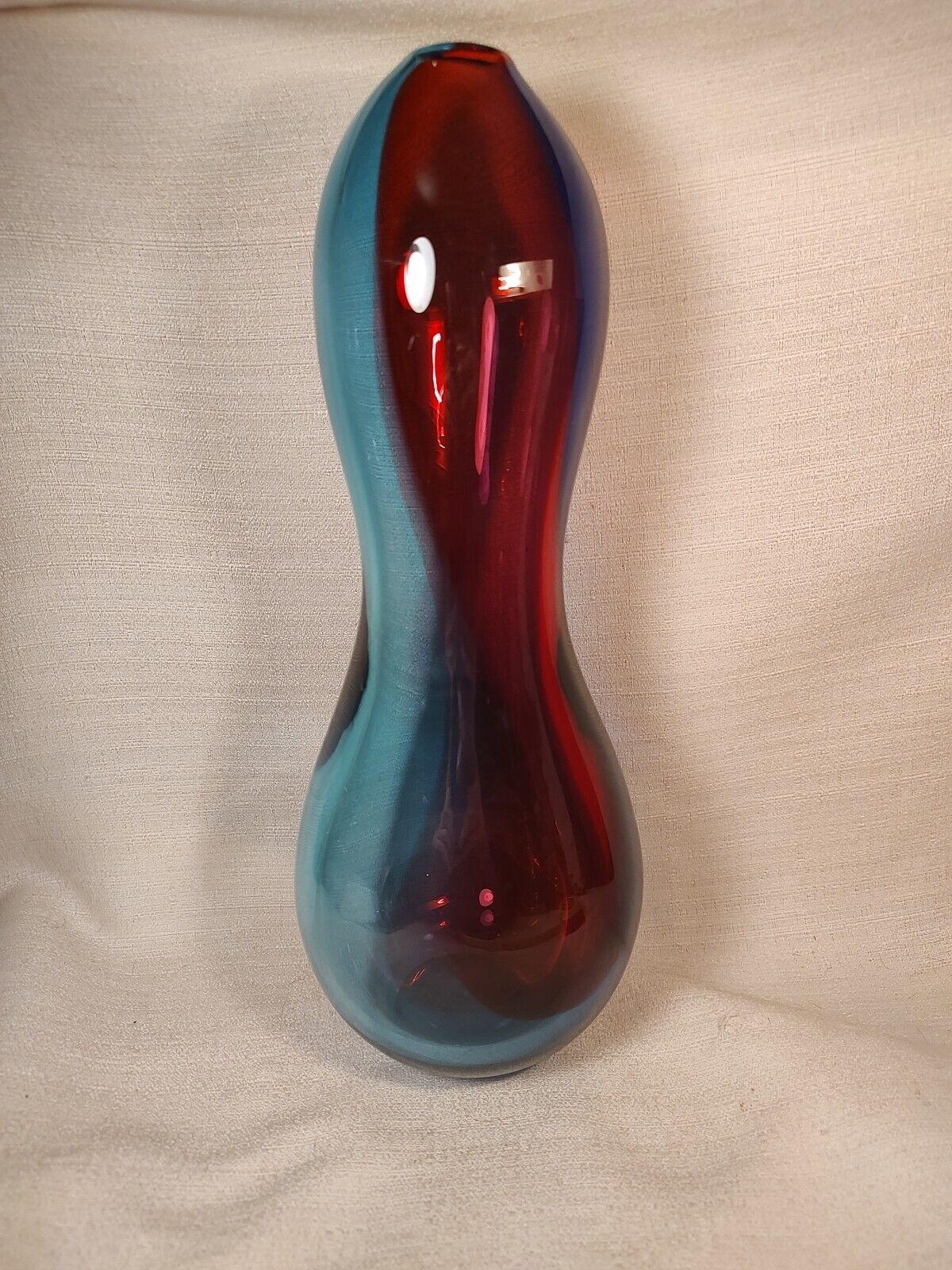 MCM 70s Murano Style Double Gourd Tricolor Hand Blown Art Glass 12.25” Vase