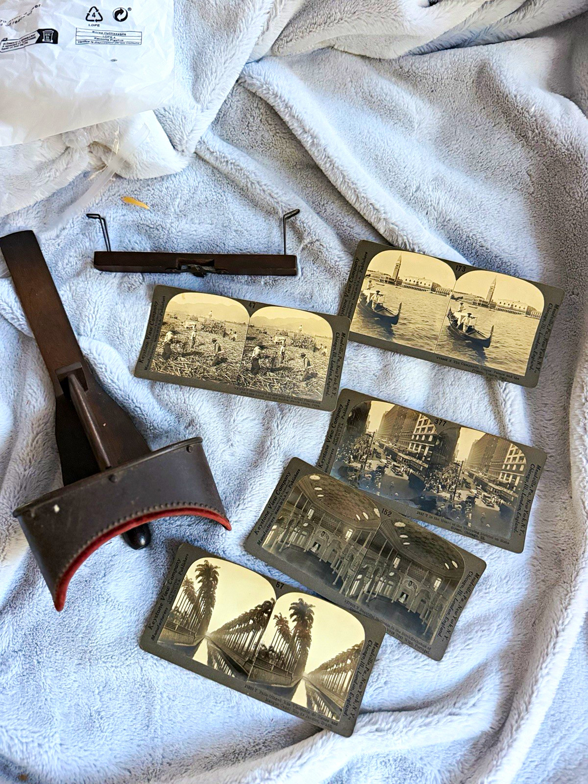 Antique Keystone Wooden Stereoscope Viewer Holmes Style w 5 Stereoview Cards Lot