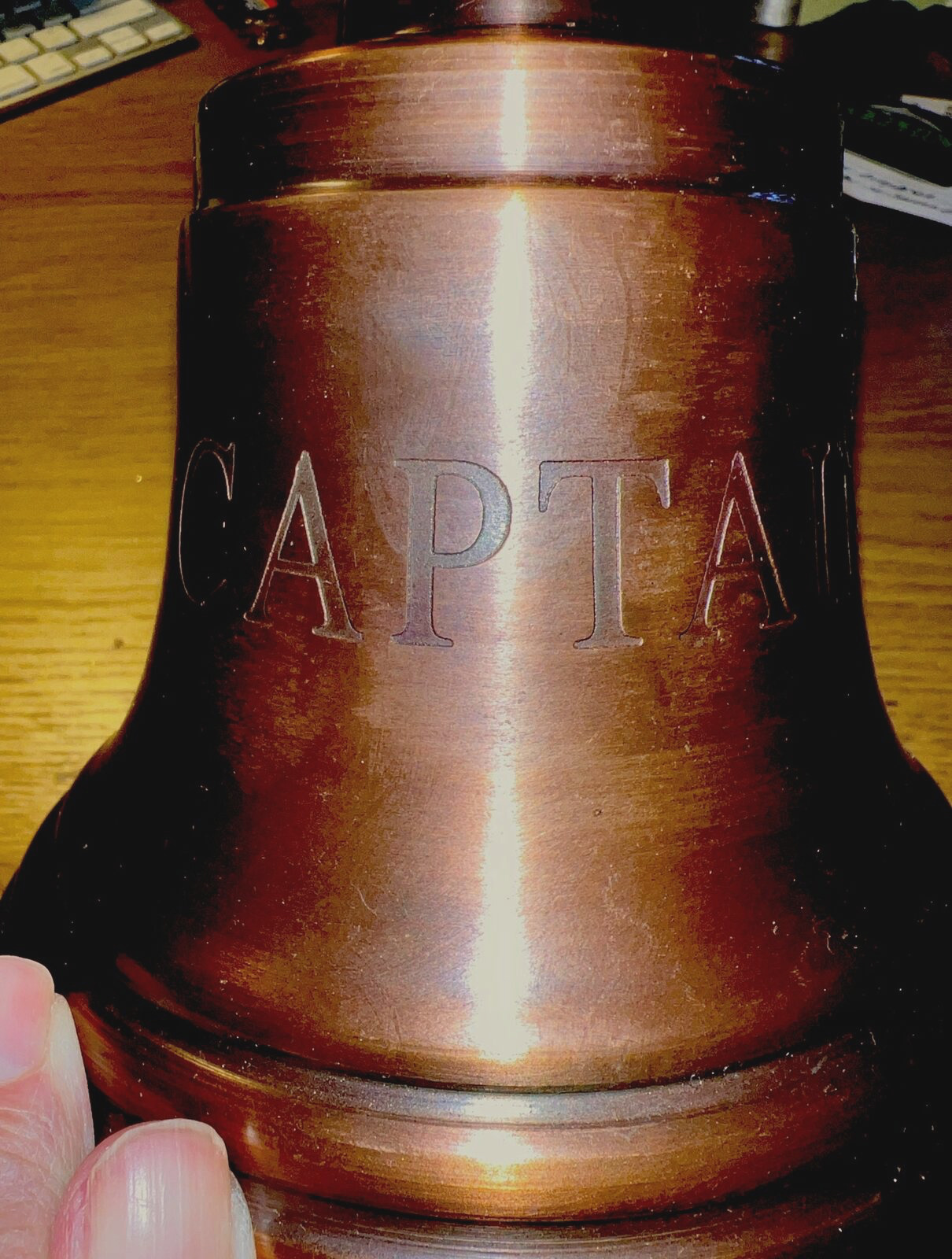 Vtg Large Nautical Captain's Bell- Copper Color W/ Wood Handle 12” Tall- 6