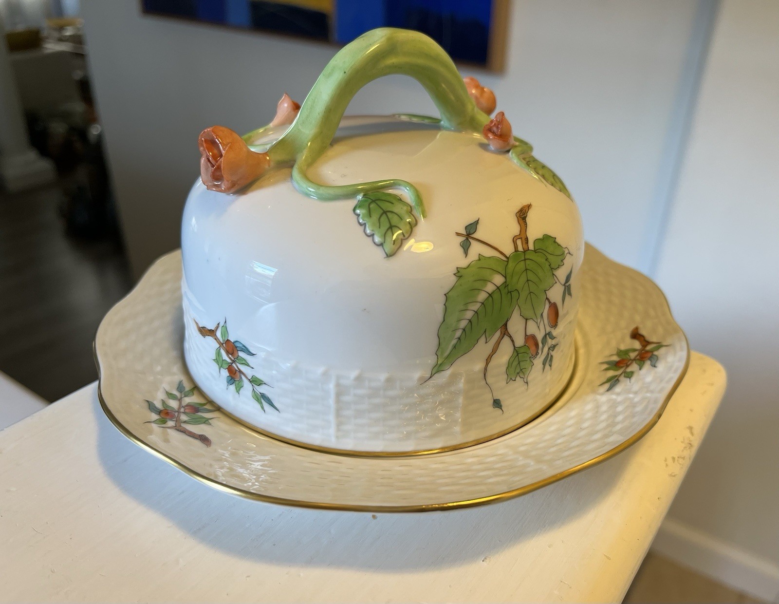 Herend Queen Victoria Covered Butter Dish -rosebud’s on handle