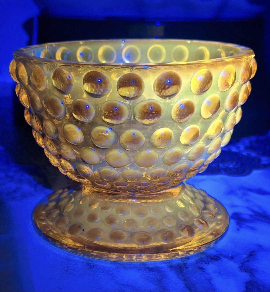 Vintage Kanawha Glass Amber Hobnail Fairy Lamp Base Only GLOWS