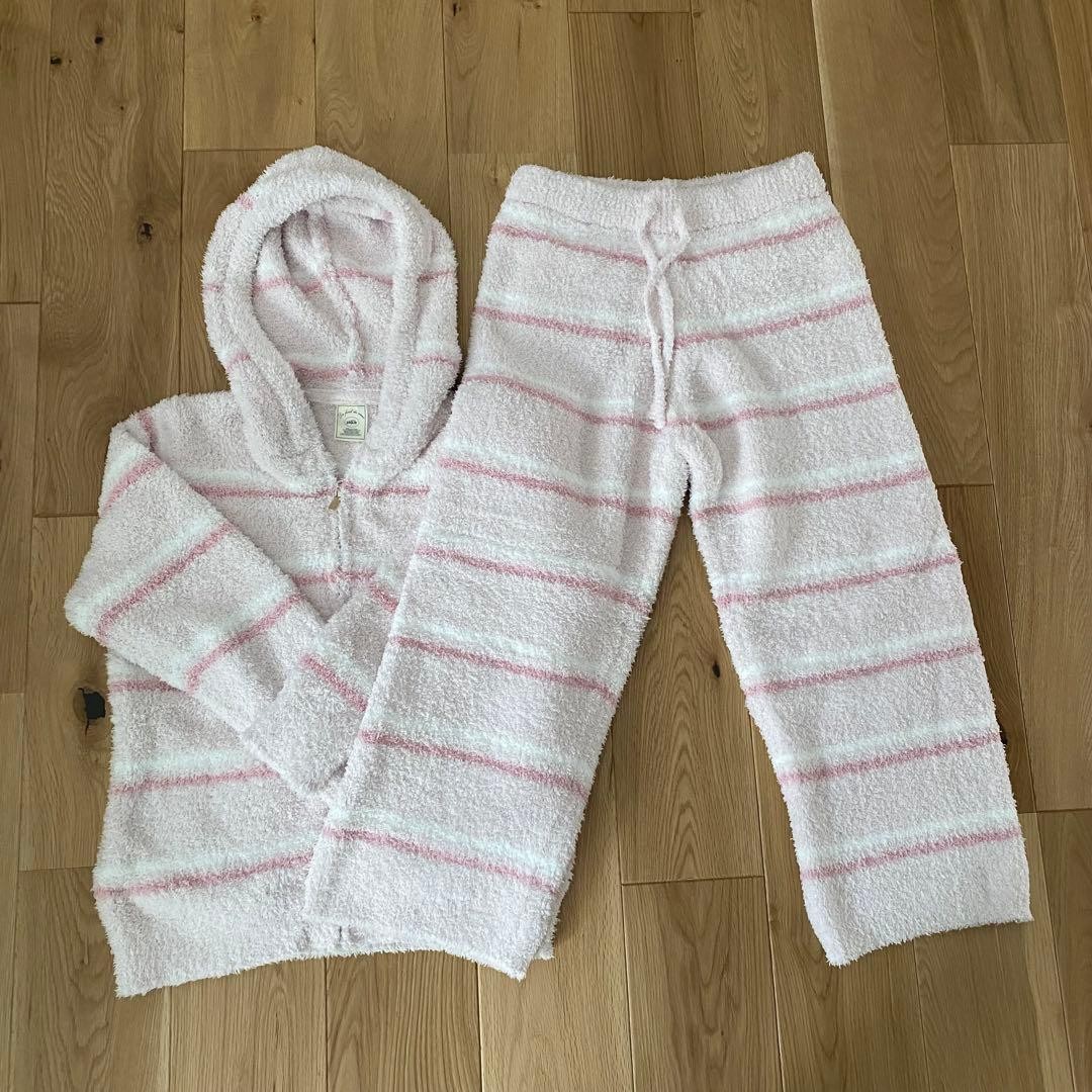gelato pique Fleece Hooded Loungewear Set White Pink Stripe with Socks
