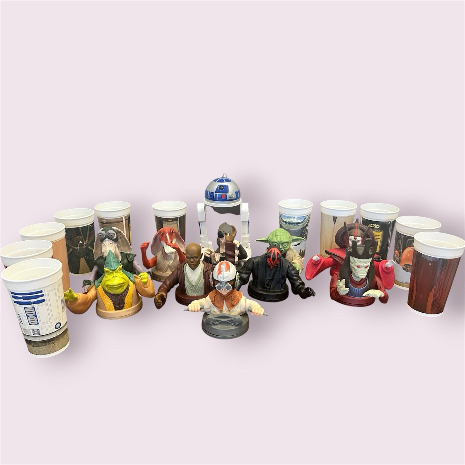 Vintage Taco Bell 1999 Star Wars Phantom Menace Cup Toppers With Cups Set Of 11