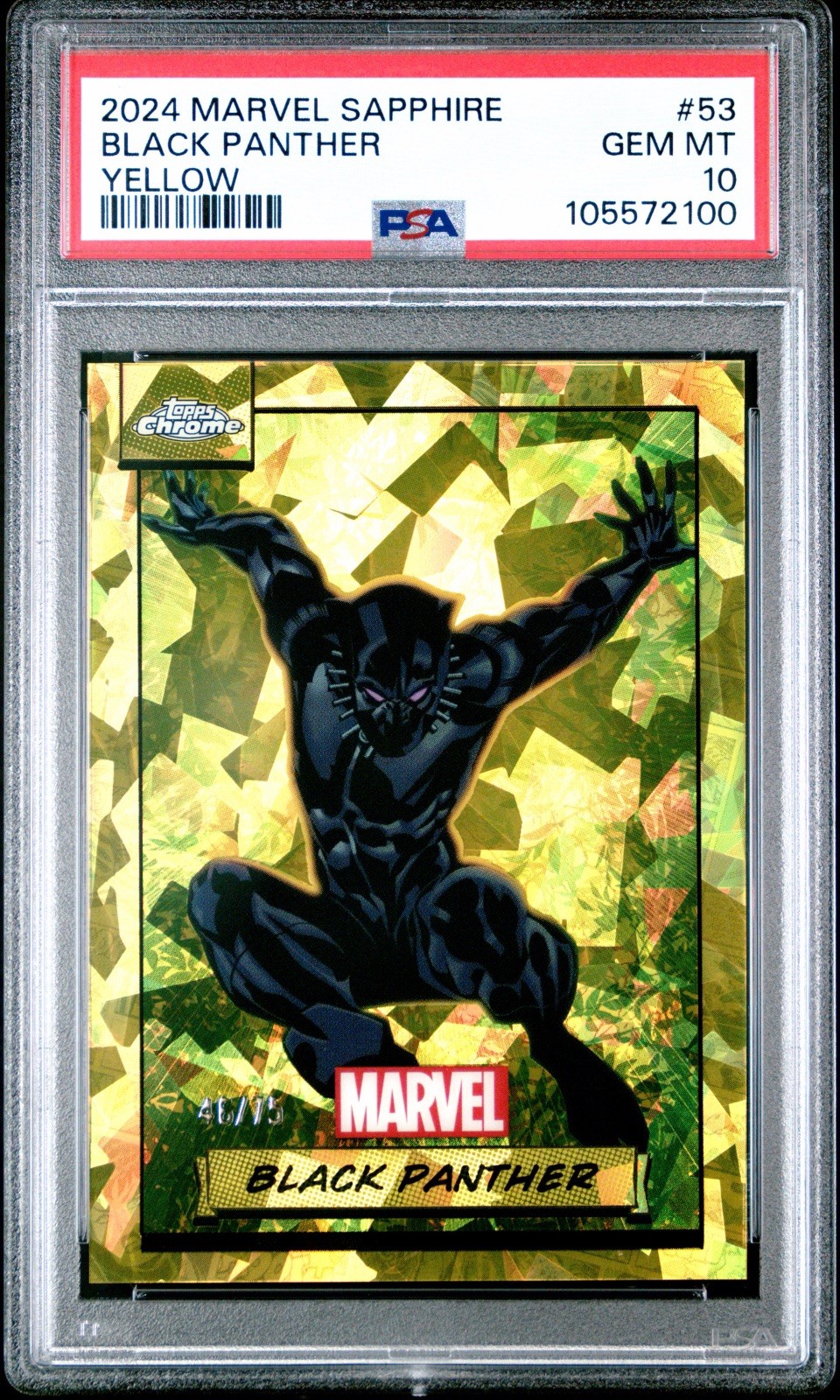 2024 Topps Chrome Marvel Sapphire Black Panther Yellow /75 PSA 10 #53 Gem Mint