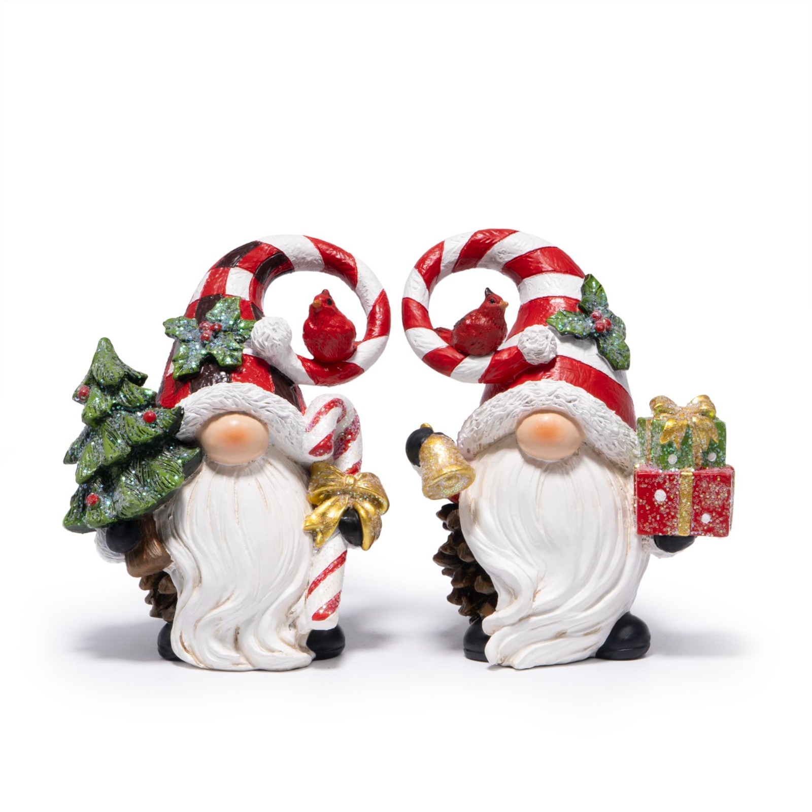 Christmas Gnome Decorations - Candy Cane Hat Figurines for Holiday Home Decor