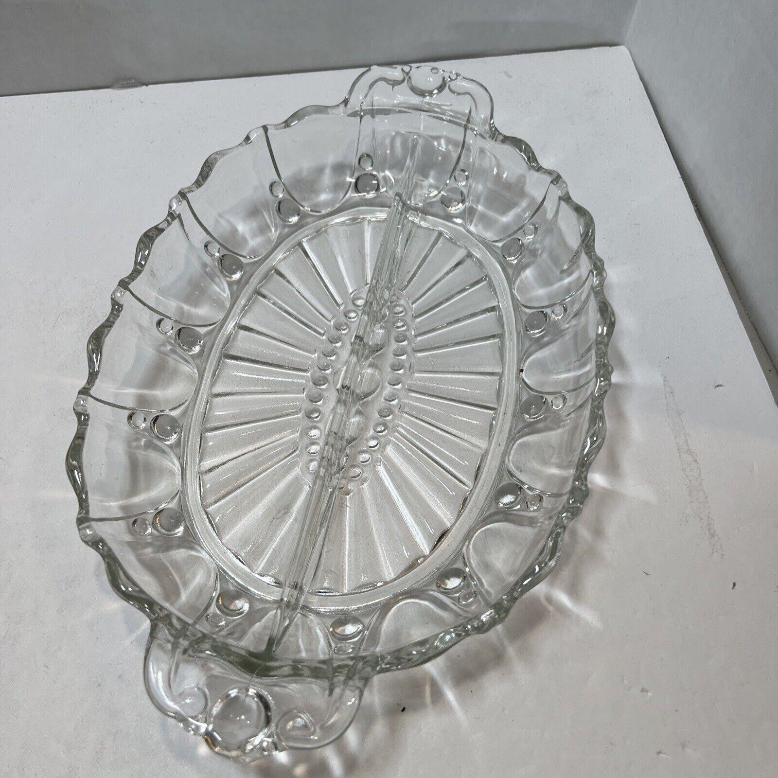 Vintage Anchor Hocking Glass Oyster and Pearl Divided Oval Relish Dish Clear