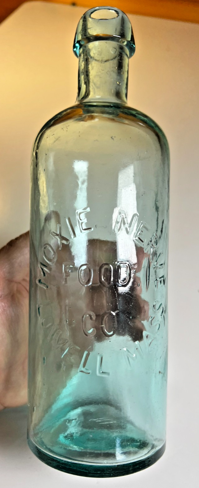 RARE 1886 Moxie Nerve Food Co Bottle 1st Variant Circular Blobtop Blob Top