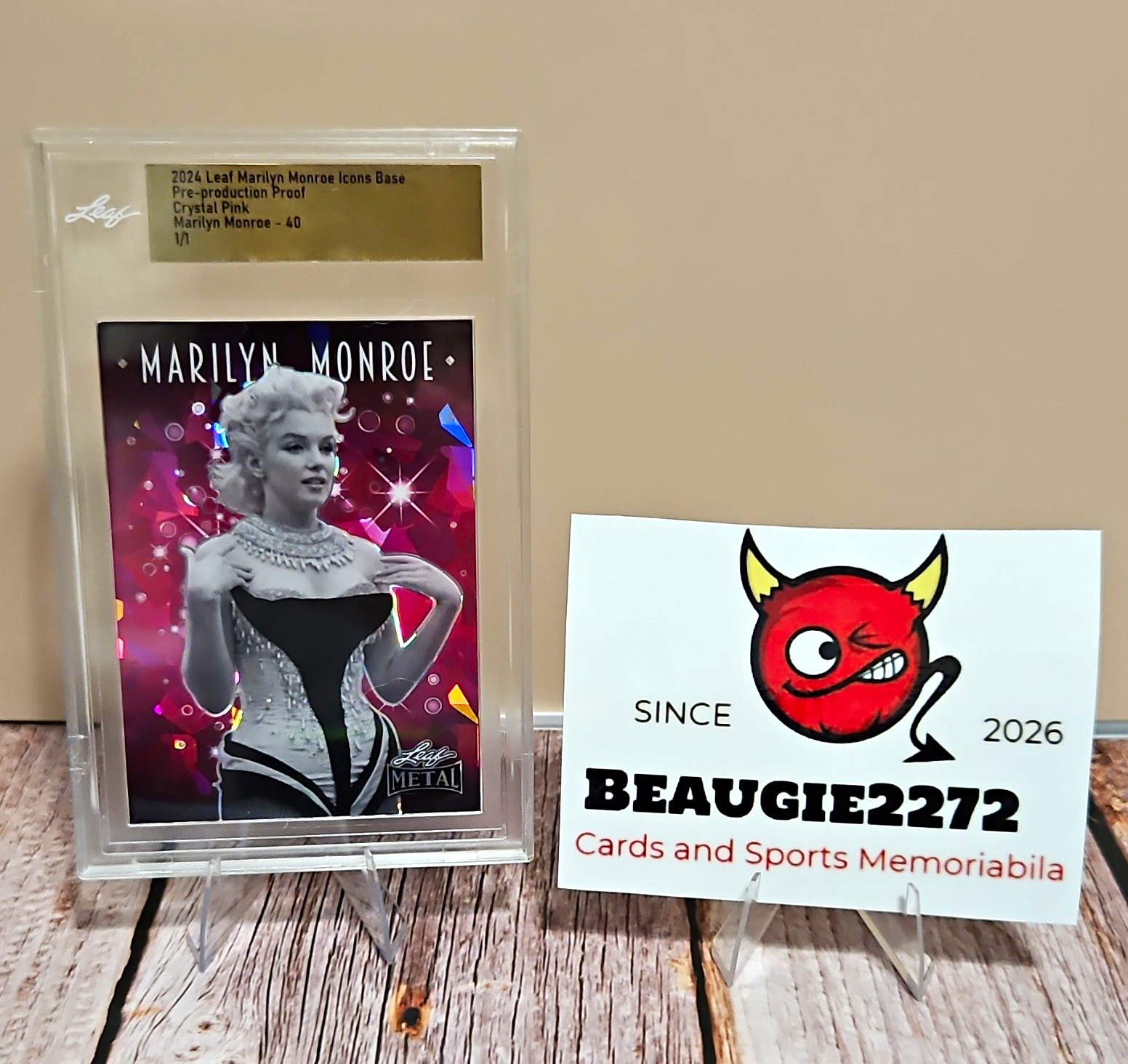 Marilyn Monroe Leaf 2024  Icons Base Crystal Pink Pre-Production Proof #40 1/1