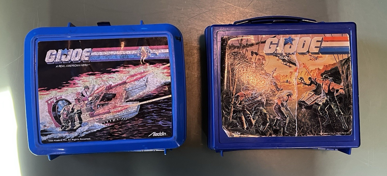Vintage Lot of 2 Aladdin G.I. Joe Blue Lunch Box Tiger Force & Battle 80\'s ARAH