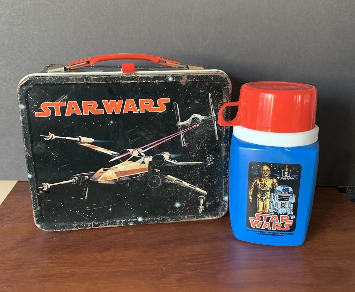 1977 Star Wars Metal Lunchbox~X-Wing Vader Luke & Leia R2-D2 C-3PO~ WITH Thermos