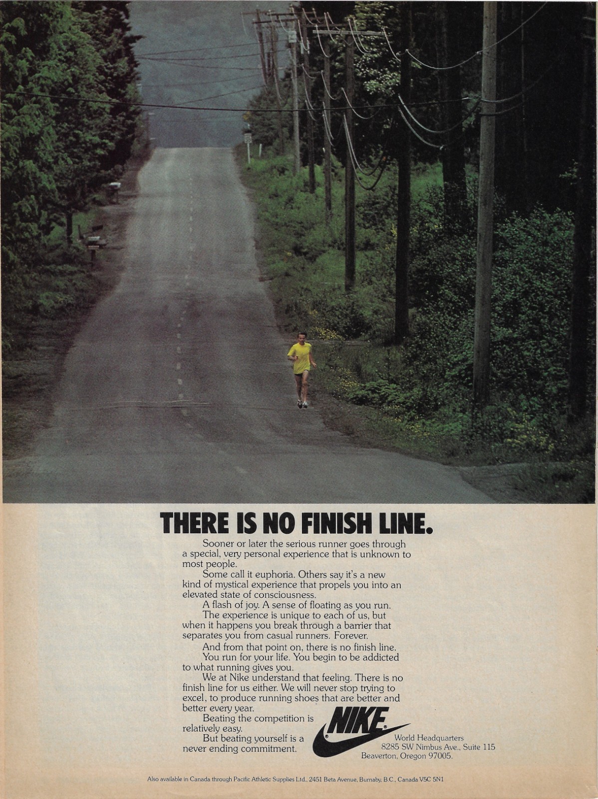 1978 Nike There Is No Finish Line Runner Country Road Original Color Print Ad
