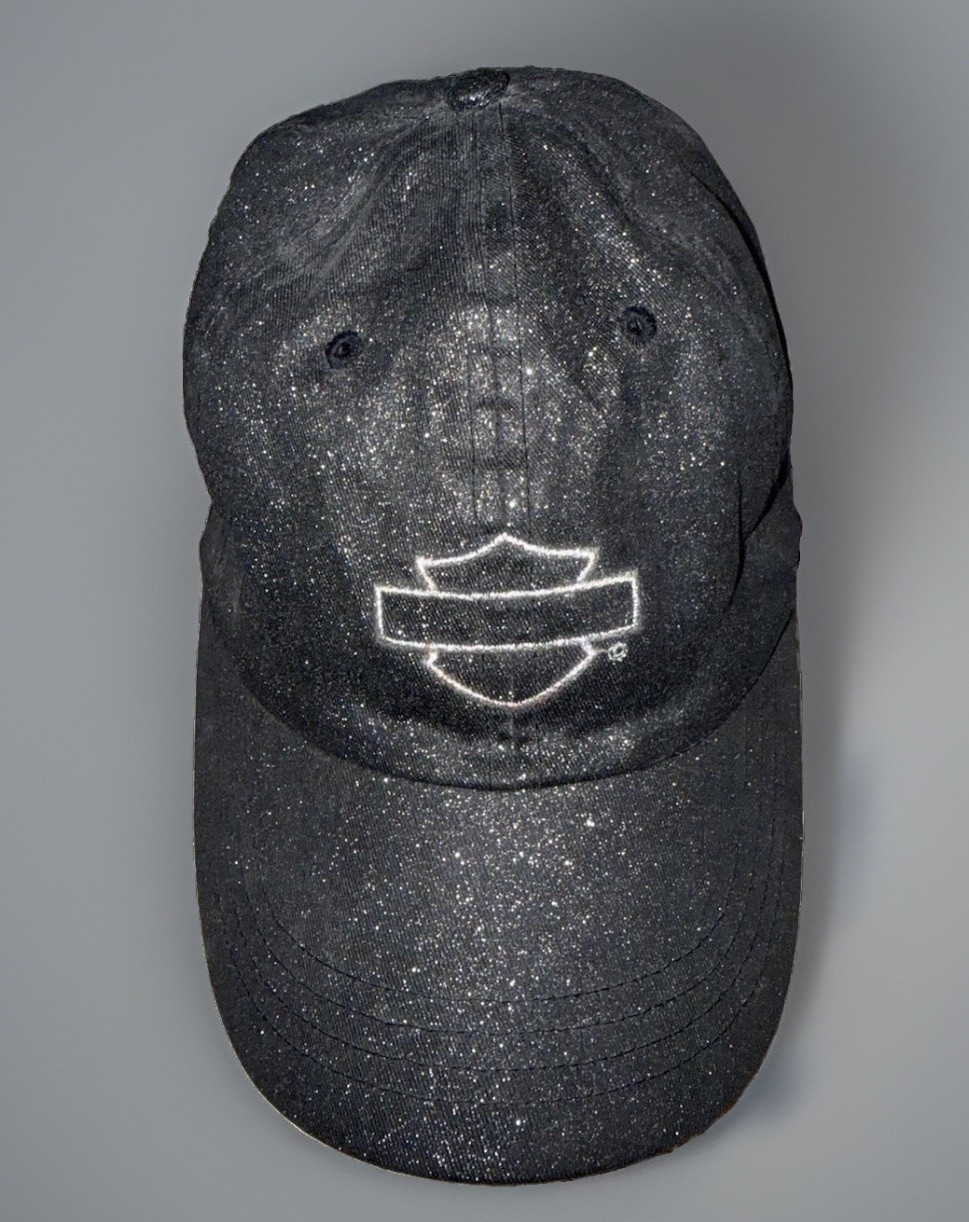 Harley Davidson Women Black Glitter Sparkle Baseball Hat Bar & Shield Strapback