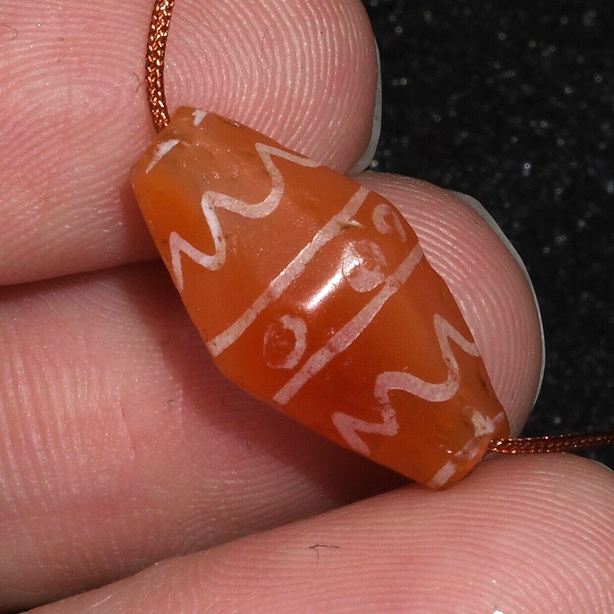 Authentic Large Ancient Etched Carnelian Bead in Perfect Condition