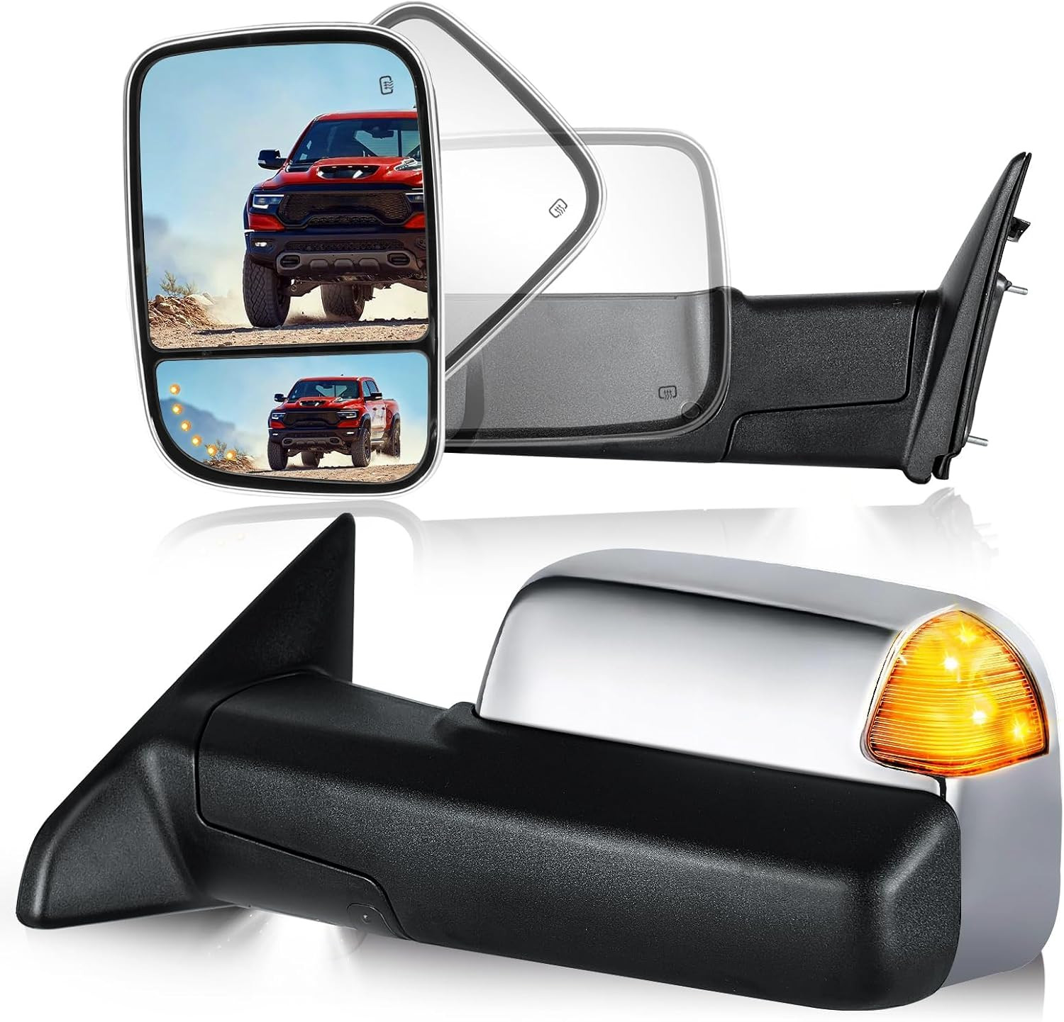 Chrome Tow Mirrors for 2009-2018 Ram 1500, 2010-2018 Ram 2500/3500 | Fits 2019-2