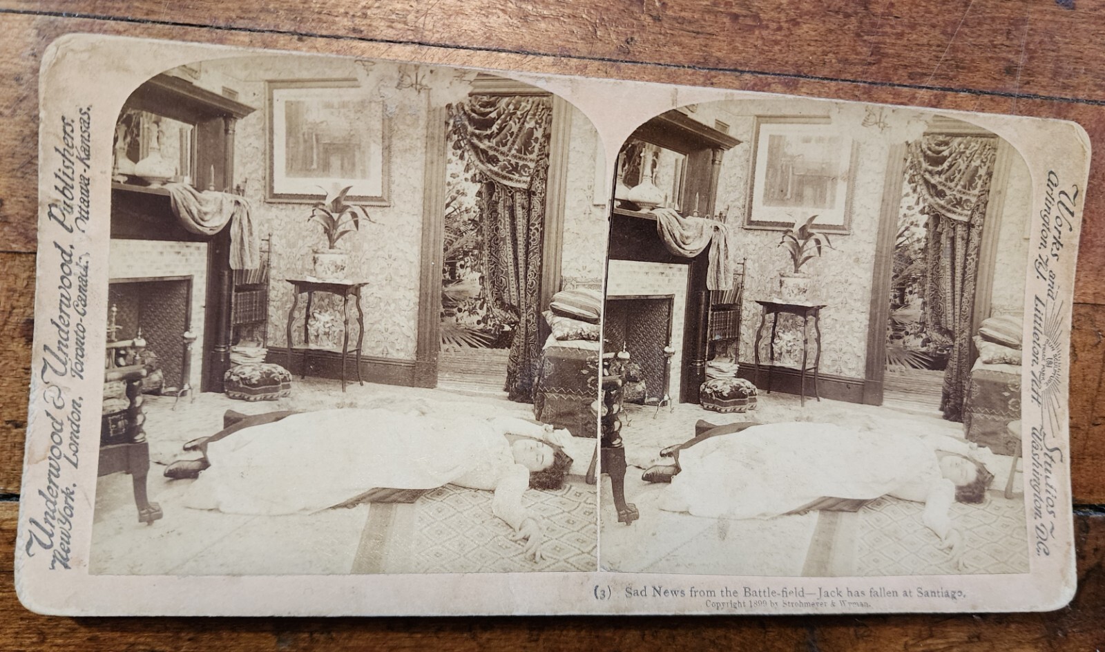 Antique 1899 Underwood Stereoview SAD NEWS FROM THE BATTLEFIELD Lady Fainted