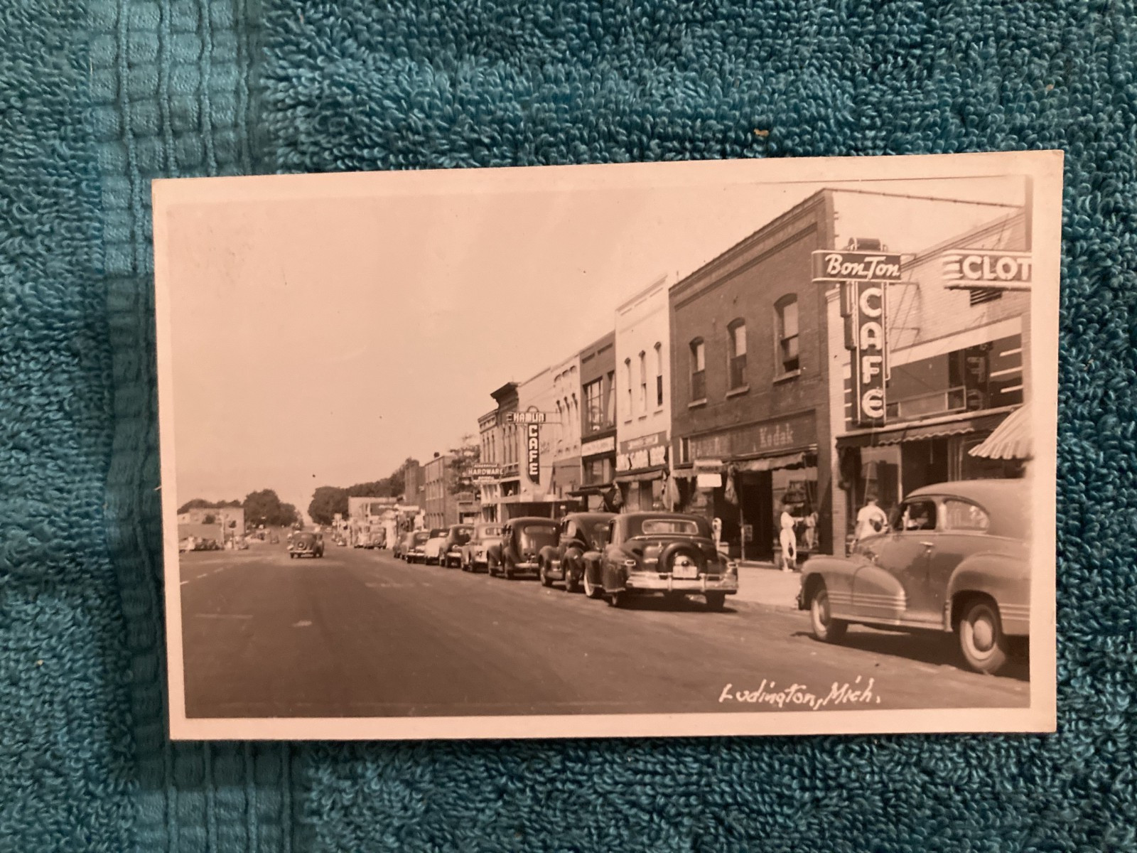 RPPC Ludington Michigan Downtown View Unposted c1950