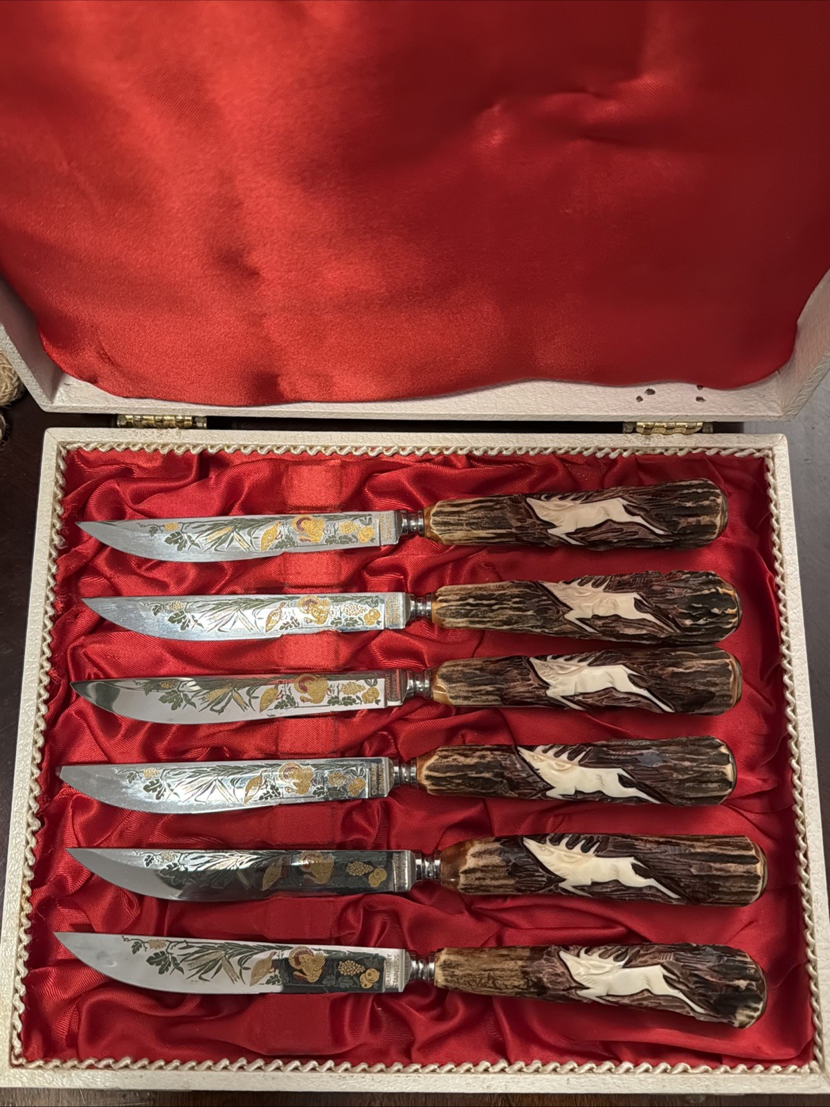 Vintage Anton Winger German Stainless Steel Stag Handle Steak Knives - Turkey