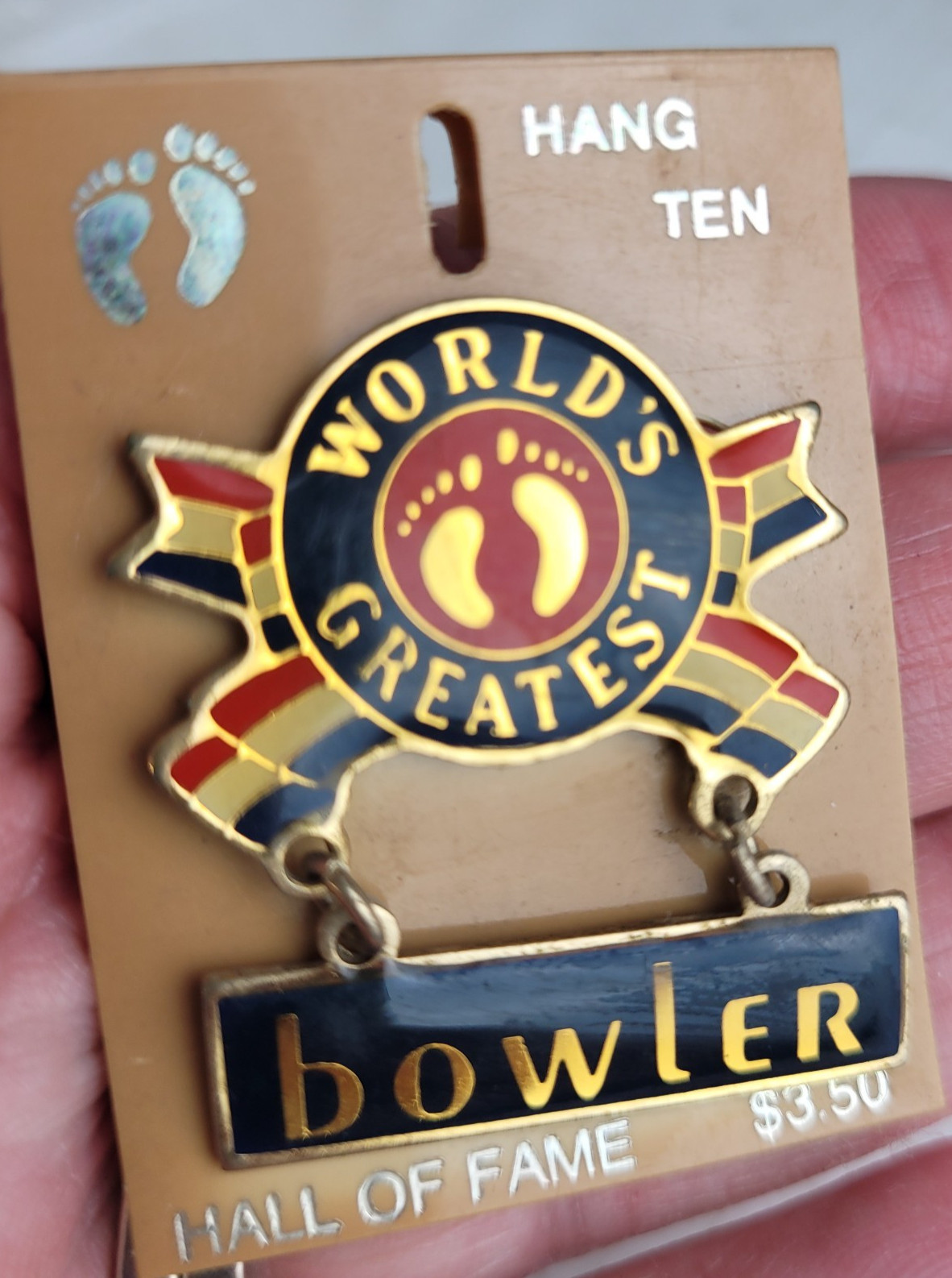 Vintage 80s Worlds Greatest Bowler Dangling Lapel Pin
