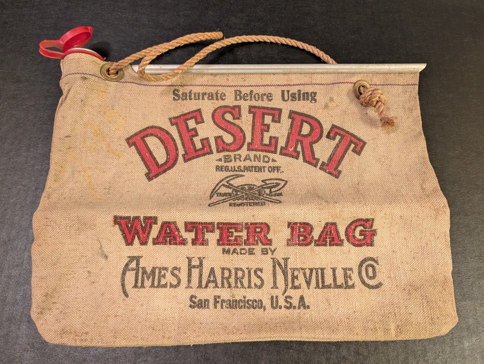 Vintage Desert Brand Water Bag made by Ames Harris Neville Co. San Francisco Vintage Desert Brand Water Bag made by Ames Harris Neville Co. San Francisco